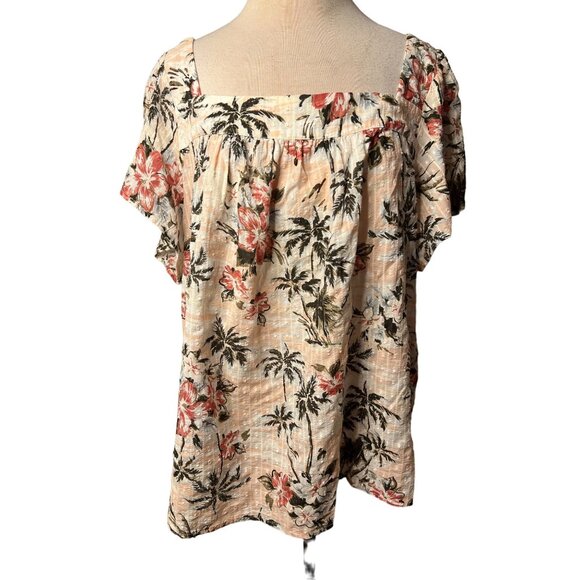 Torrid Floral Print Cotton Blouse Size 3 Tropical Pattern Short Sleeves Womens - Picture 1 of 10